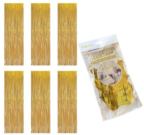 Editbar Glitzer Tinsel Curtain 1×2m - 6er Set Champagner Gold Metallische Glitzervorhang, Lametta Folienfransen Vorhang für Hochzeit, Geburtstag, Party, Festlicher Hintergrundvorhang(Champagner Gold)