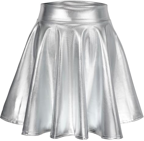 WERFORU Damen Glänzend Höhe Taille Mini Rock Elastische Taille A-Linien Röcke Lederrock Damen für Karneval Halloween