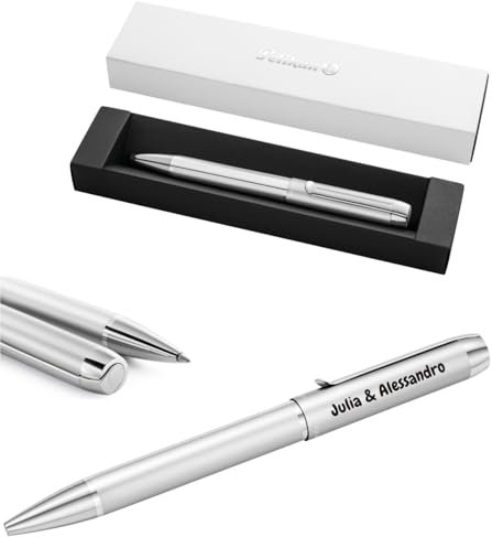 Pelikan Kugelschreiber Pura® K40 mit Gravur Geschenk - einzigartige Stifte mit Namen - Kugelschreiber personalisiert (Silber)