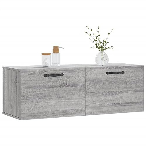 puraday Hängeschrank Badezimmer Grau Sonoma 100x36,5x35 cm Holzwerkstoff Innendekoration Wohnzimmer Wandschrank mit Glatter Oberfläche Schrank Reichlich Stauraum Lagerung von Gegenständen