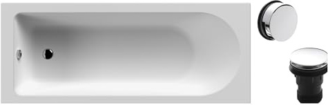 Balterley 1700 x 700mm Round Shower Bath with Leg Set & Chrome Waste, Straight Single Ended Gloss White Soaking Bathtubs, Rectangular Soaking Bathtub, Acrylic Baths
