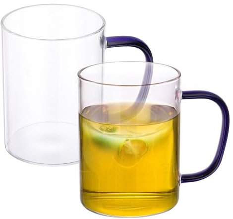 PATIKIL 500ml Glass Measuring Cup, 2 Pack 3.3 Borosilicate Glass Mug Liquid Cups Beaker with Blue Handle for Kitchen, Clear