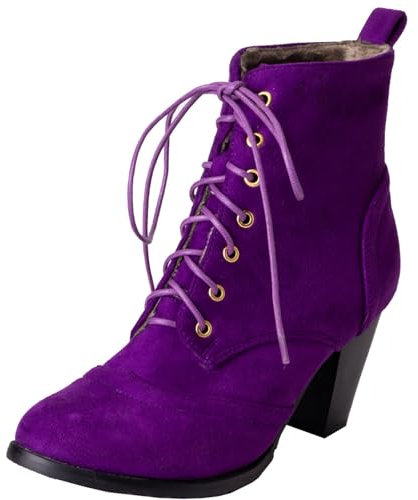 Onewus Stivali da donna con tacco a blocco, lacci, opaco viola, 44 EU