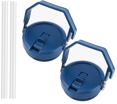2 Pack 40 oz Tumbler Flip Straw Lid Replacement Fit for 40 oz Stanley Quencher, Leak Proof,Handle On Top,Reusable Tumbler Cover Compatible with 40oz Stanley Quencher (Navy Blue)