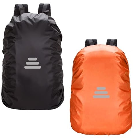 Daelesr 2 Piezas Reflectante Funda Mochila, Funda Impermeable para Mochila 35-60L, Bolso Protector de Lluvia Ajustable, Cubre Mochila Lluvia para Camping Senderismo (35L)