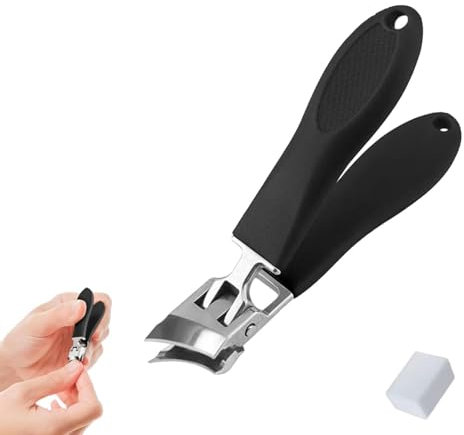 Nagelzange mit breitem Mund und langem Griff, abgeschrägte Nagelzange mit breiter Öffnung, für dicke Nägel und Gummi-Nagelzange für ältere Menschen (1-schwarz)