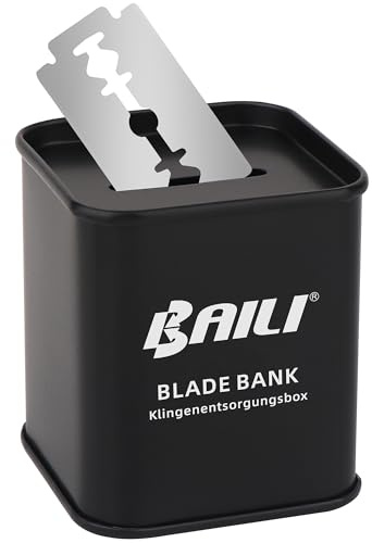 BAILI Razor Blade Bank Sharps Disposal Container Bin Storage Safely Store Used Safety Razor Blades Large Capacity for Barber Shops Personal Use Sealed Design Holds 300+ Blades, Matte Black