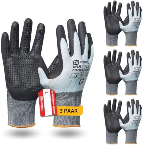 Gebol Multi Flex Cool&Touch, 3 Paar kühlende Arbeitshandschuhe gegen Schweiß für Damen und Herren, Touchscreen geeignet, mit Noppen, Größe M (Gr. 8), Farbe: Eisblau