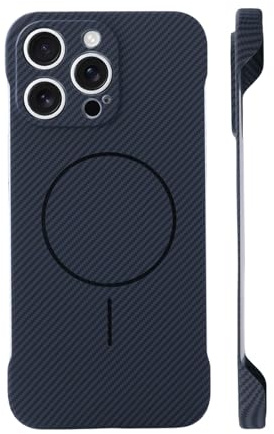 Generisch Carbon Fiber Phone Case for iPhone 12/13/14/15/16 Pro Max – Magnetic Charging Compatible, Ultra-Thin Frameless Hard Pc Slim Case (15,Black)