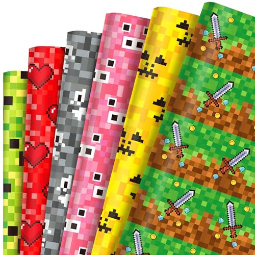 12 Sheet Pixel Birthday Party Decoration Pixel Theme Goodies Present Wrapping Paper Decoration Boys Present Wrap Paper Boys Birthday Party Supplies Game Fans Decors