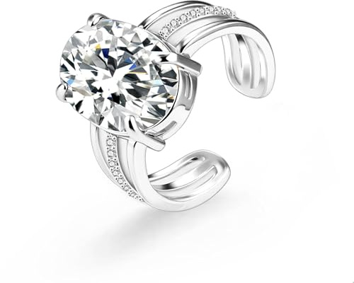 ALEXCRAFT Silber Ringe mit Zirkonia, 14K Vergoldet Verstellbare Offen Ring | Ringe mit Groß Zirkonia Stein Einfacher Mode Glänze Verstellbare Offen Ringe Daumen Ringe Eheringe Brautring Verlobungs Damen