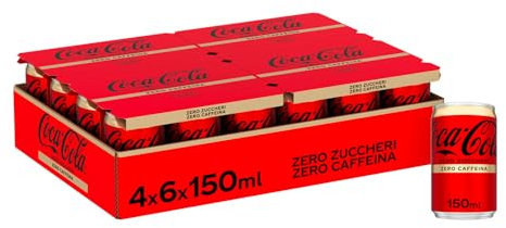 Coca-Cola Zero Zuccheri Zero Caffeina, Tutto il Gusto della Formula Coca-Cola Senza Calorie e Senza Caffeina, Lattina 100% riciclabile - 24 Lattine da 150 ml