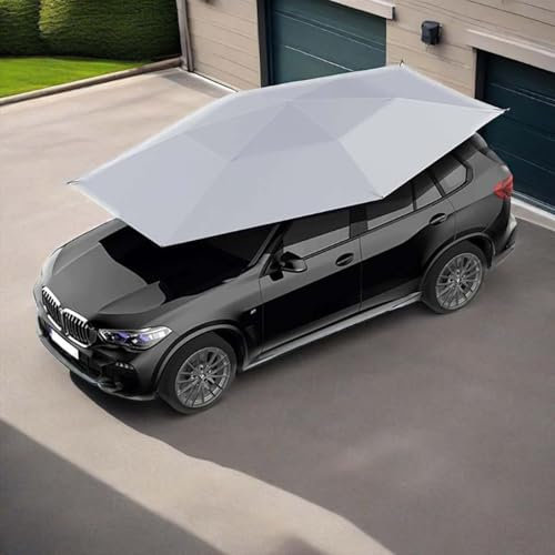 QFGain Cochera MóVil con Carpa para Coche, Toldo Plegable Y PortáTil para Exteriores, con ProteccióN UV Y Resistente Al Viento, De Tela Oxford,Grey-4.8M