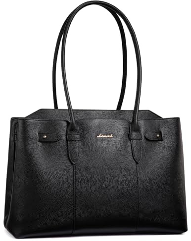 LOVEVOOK Handtasche Damen Groß, 17 Zoll Laptoptasche Arbeitstasche Elegant, Shopper Tasche Tote Bag Leder, Uni Schultertasche Wasserdicht Lehrertasche für Business Schule Büro, Schwarz