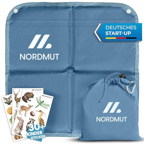 NORDMUT Sitzkissen Kinder mit zuverlässigen Kälte & Nässeschutz - Komfortable Sitzunterlage Outdoor für Kinder faltbar - Ultraleicht mit kleinem Packmaß inkl. Karabinerhaken (Blau)