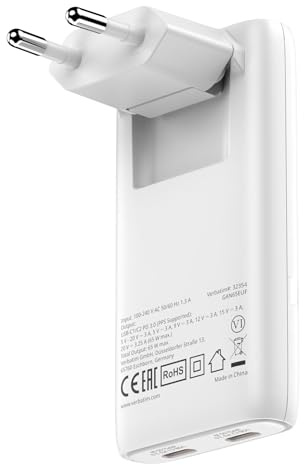 Verbatim 65W GaN Ladegerät Fold'n'Go 2X USB-C PD 3.0 faltbar Netzteil Weiß | Faltbar, Kompakt, Schnellladegerät als Mehrfachstecker für Apple MacBook, Notebook, iPad, iPhone 15 - iPhone 17, Samsung