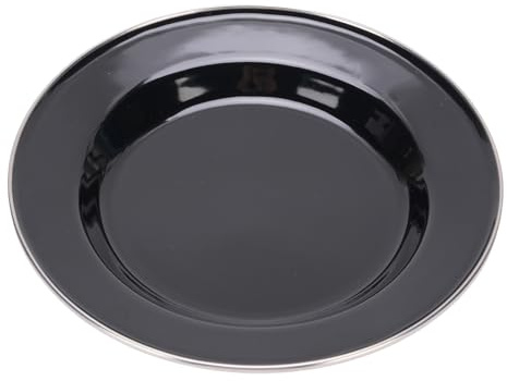 RiToEasysports Enamel Camping Dishes, 450ml Lightweight High Strength Stainless Steel Rim Dinner Plate for Outdoor Picnic Barbecue Camping