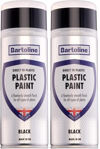 Bartoline Direct to Plastic Paint Black 400ml Gloss Finish All-in-One Spray Paint for Plastic Surfaces No Primer Needed – Durable, Weather-Resistant Finish for Indoor and Outdoor Use (Pack of 2)