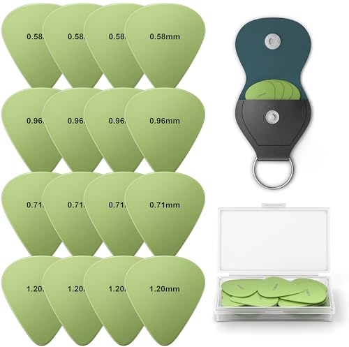 New Bee Plektrum 16Stück Plektren Gitarre mit Aufbewahrungsbox | Guitar Picks 4 Stärken Gitarren Plektrum für Akustikgitarre, E-Guitar, Akustikgitarre, Ukulele, Bass (Grün)