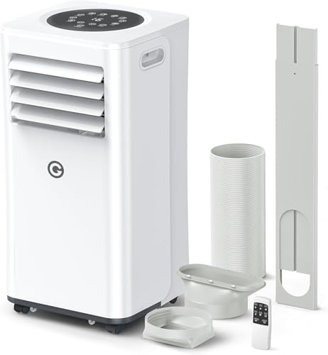 9000 BTU Aire Acondicionado Portátil, 4 en 1: Refrigeración, Ventilador, Deshumidificador y Modo Sueño, Silencioso, con Mando, Temporizador 24h y Kit de Ventana, para Dormitorio, Oficina, Garaje, 33㎡