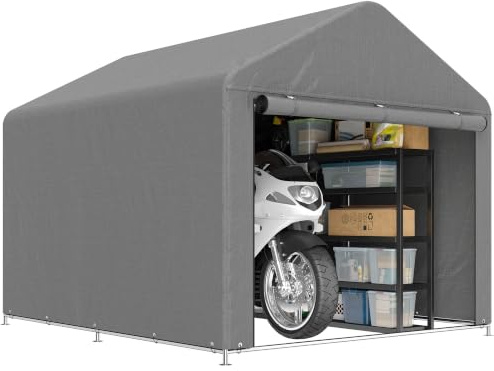 Outsunny 2x2.4 m Garage Moto extérieur, Tente Garage avec Couverture imperméable, Porte roulante à charnières, pour Motos et Outils en Acier galvanisé, Jardin, Gris Clair