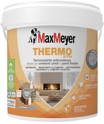 MAXMEYER Thermo Active Aerogel, Pittura Termoisolante per Interni, Antimuffa e Anticondensa, A+ Priva di Formaldeide, Bianco, 10 Litri