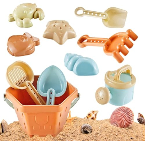 Juguetes de Playa para Niños,10 Piezas con Cubo Pala Y Rastrillo | Juguetes Playeros con Moldes Areneros Estrella De Mar Y ,para Niños Niñas Verano Juego Acuático Zona De Juegos Piscina
