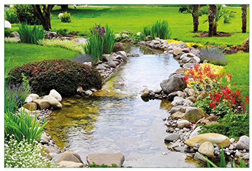 Wallario Küchenrückwand selbstklebend 90 x 60 cm, Motiv: Blumen am Teich | Spritzschutz abwischbar & pflegeleicht