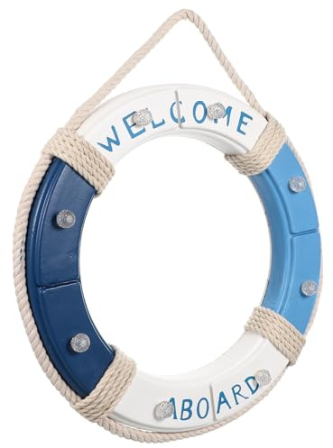 LALADEFIEE Nautische Deko Holz Rettungsring mit LED Beleuchtung 45cm Großer Schmuck Rettungsring als Sommerferien Wanddekoration für Wohnzimmer und Café Zerbrechlicher Ring