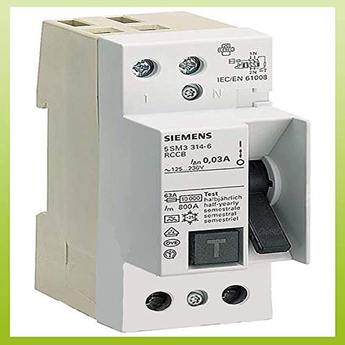 Siemens 5sm3314 – 6 – Interruttore differenziale 70 clase-a 2 moduli 2 poli 40 A 30 mA