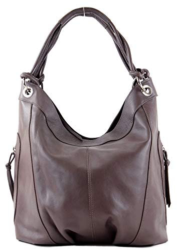 modamoda de - Z18 - ital Damenhandtasche aus Leder/Nappaleder, Farbe:Graubraun