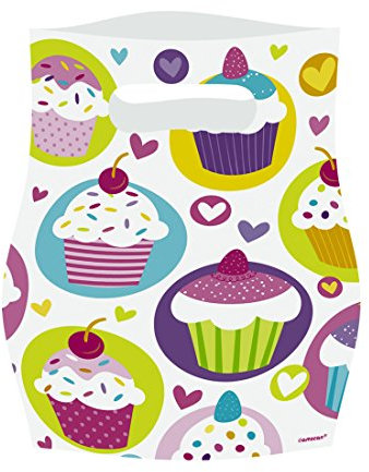 Sacchetti per cupcake, per muffin e feste, 6 pezzi, motivo cupcake, in plastica, per feste di compleanno, per bambini