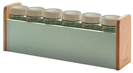 Typhoon Vintage Americana Cucina portaspezie con barattoli e Etichette, Legno, Verde, 29.4 x 7.5 x 11.5 cm