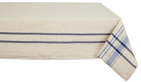 DII Tischdecke im Landhausstil, gestreift, französischer Stil, 152,4 x 213,3 cm, Taupe/Blau