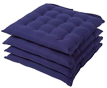 Homescapes 4er Set Stuhlkissen 40x40 cm dunkelblau – Sitzkissen Outdoor/Indoor mit Baumwollbezug, Sitzpolster waschbar und Oeko-TEX-Zertifiziert für Esszimmer-, Küchen- & Gartenstühle