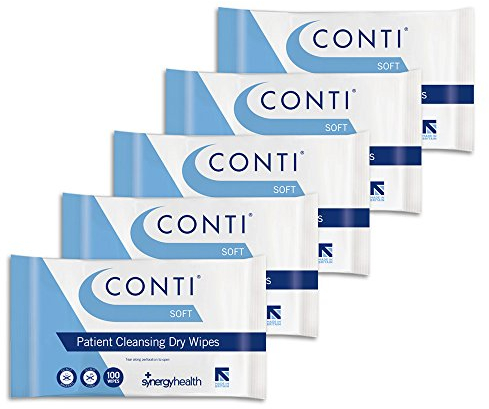 Synergy Health 5 Packs of 100 Conti Soft Large Dry Patient Cleansing Wipes