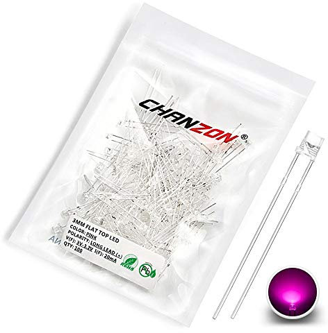 CHANZON 100 pcs 3mm Rose LED Diode Lumières (Clear Flat Top Transparent DC 3V 20mA) Lumineux Ampoule Lampes Composants Électroniques Indicateur Diodes Émettrices De Lumière