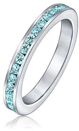 Bling Jewelry Personalisierbarer Ewigkeitsring aus 925er Sterlingsilber, dünn, stapelbar, Zirkonia, Kanalfassung, künstlicher Edelstein, 12 Geburtsmonatsfarben, 3 mm