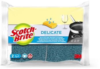 Scotch-Brite Delicate Éponge à Récurer en Cellulose non Rayante, 2 Pièces - Tampon à Récurer Très Absorbant Indiqué pour les Tâches de Nettoyage Quotidiennes, Bleu - Anti-rayures