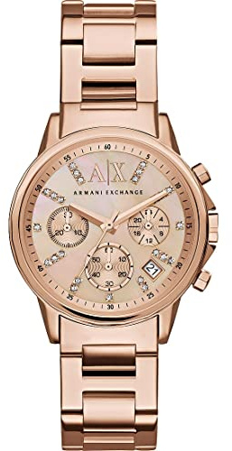 Armani Exchange Orologio da donna, movimento cronografo al quarzo, cassa in acciaio inossidabile oro rosa 36 mm con bracciale in acciaio inossidabile, AX4326, Tono oro rosa