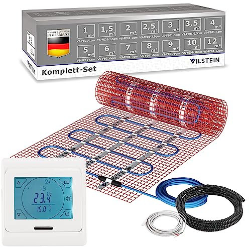 VILSTEIN Elektrische Fußbodenheizung 150W/m², für Fliesen Laminat und mehr, Komplett-Set, TWIN Technologie Heizsystem, Fußboden Heizmatte, 5.0x0.5m - 2.5 qm