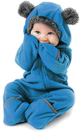 Cuddle Club Tuta in Pile per Neonati – Romper con Cappuccio Caldo e Versatile per Bimbi e Bambini Piccoli - Bear - Blue - 12-18 Mesi
