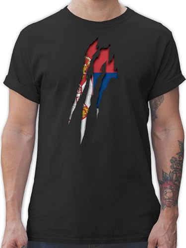T-Shirt Herren - Fußball EM WM - Serbien Krallenspuren - S - Schwarz - serbische Tshirt Fussball Shirt männer Europameisterschaft Serbia Herren-Shirt Trikot fussballtrikot fu Ball Srbija t-Shirts