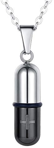 FaithHeart Edelstahl SOS Kapsel Anhänger mit Halskette, Christian Ashes Kreuz notfallanhänger Ketten mit Öl Halter Medaillon Memorial Schmuck für Kinder Unisex