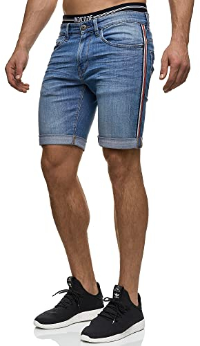 Indicode Herren Fife Jeans Shorts mit 5 Taschen | Herrenshorts Used Look für Männer Blue Wash, L