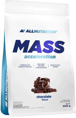 ALLNUTRITION Mass Acceleration Gainer Nahrungsergänzungsmittel - Kohlenhydrat- und Tierisches Protein Pulver für Muskelaufbau & Leistungssteigerung - Glutenfrei - 3000g - Chocolate