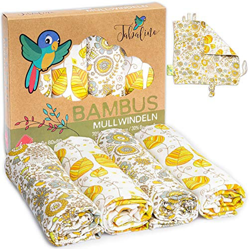 Tabalino® kuschelweiche Bambus Mullwindeln Spucktücher, 4 Mulltücher 80x80cm + 1 Schmusetuch, Stoffwindeln für Jungen & Mädchen Mulltücher Moltontuch aus Baumwolle