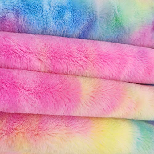 Yalulu 100 x 160 cm Plüsch Regenbogen Farbe Warme Stoff Stoff Shorty für DIY Heimtextilien Kleidung Spielzeug Handwerk Nähen Kunstpelz Stoff (Regenbogen)