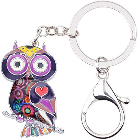 BONSNY Smalto Lega Carino Gufo Portachiavi Gioielli Regali Per Le Donne Signore Auto Borsa Chiavi Borsa Uccelli Amante Accessori (Malva)