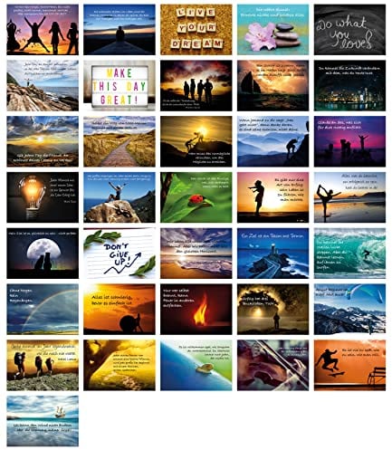 Clever Pool Motivationskarten 36 Stück - Postkarten mit Lebensweisheiten - verschiedene inspirierenden Sprüche - hochwertig verarbeitet - Gefühlskarten für das Büro (Satz 1)